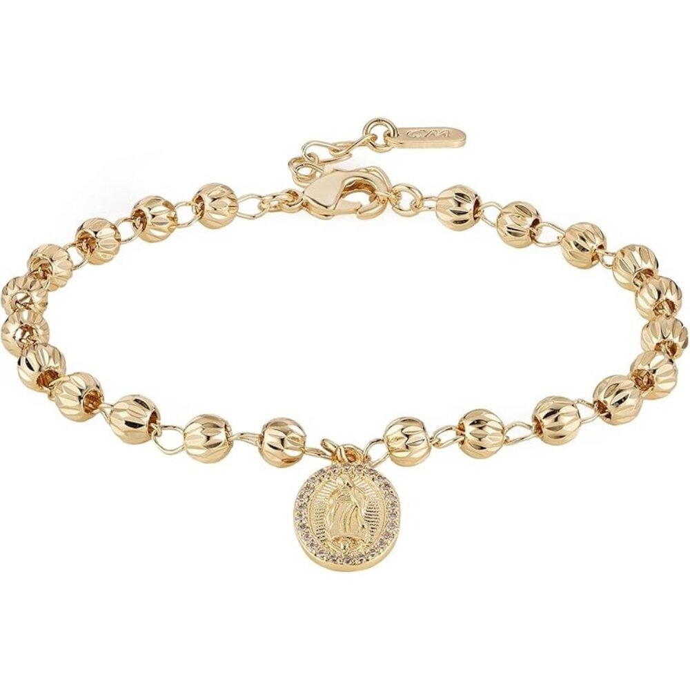 Virgin Mary Rosary Bead Cross Adjustable Link Bracelet